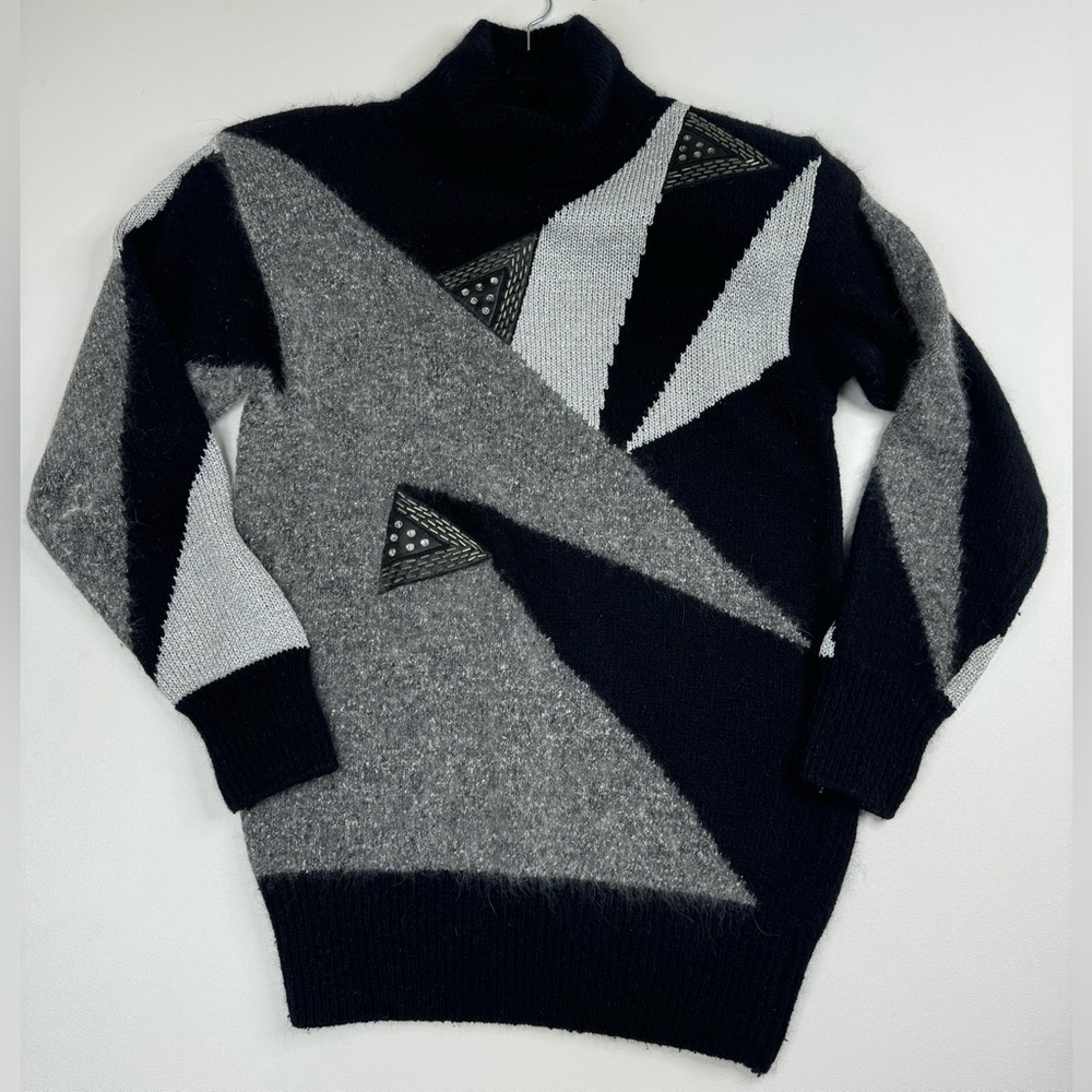 IB Diffusion 80’s VTG Angora Blend Geometric Turtleneck Mom Sweater XS
